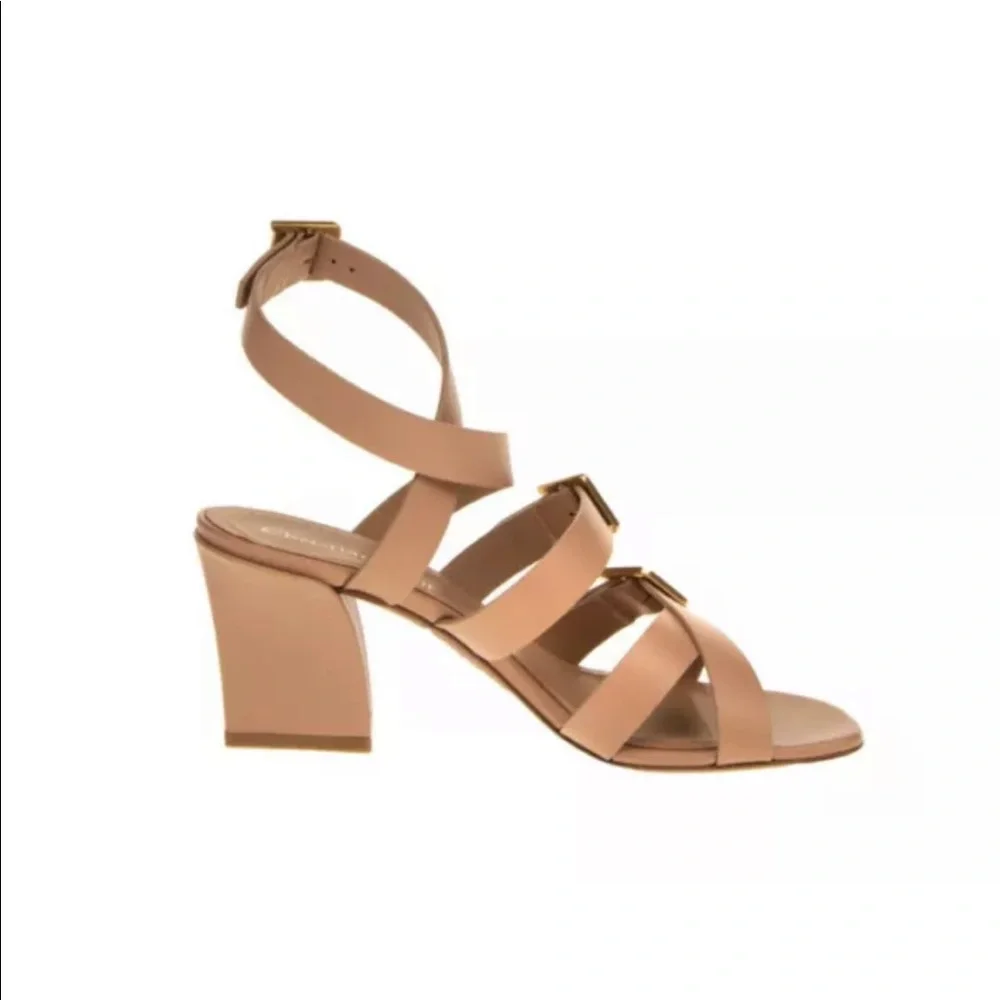 Christian Dior Beige Leather Double D logo Buckle Heel Sandal Shoes Size 37 - Picture 10 of 12
